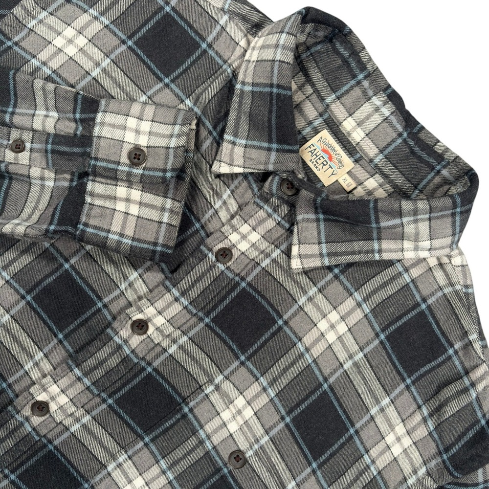 Faherty The Movement Flannel Shirt Mens XL Gray Blue Plaid Button Down L/S